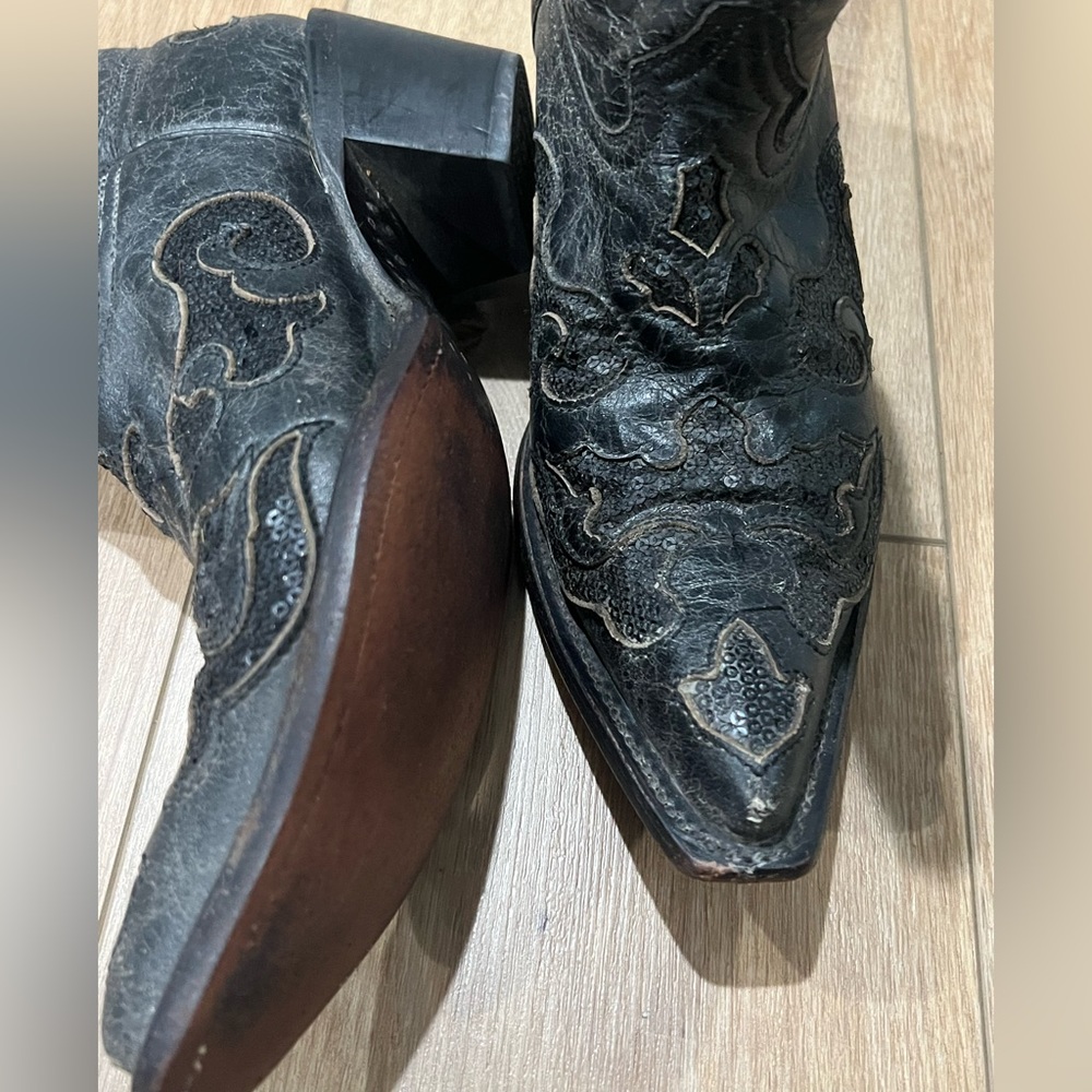 Corral Women’s Black Western Leather Boots with Sequin Inlay size 7 - Picture 5 of 11